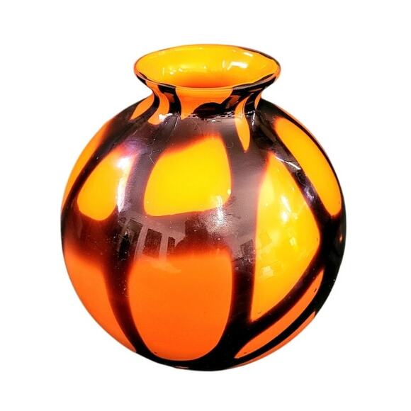 Kralik Czech Tango Orange Web Glass Vase – Bold Retro Statement Home Accent - Picture 1 of 9
